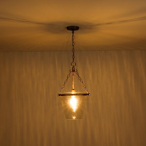 LightFixturesUSA - Brass 1 - Light Clear Textured Glass Conical Cage Pendant - Pendant Light - Brass - 