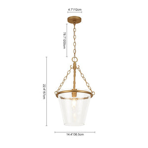 LightFixturesUSA - Brass 1 - Light Clear Textured Glass Conical Cage Pendant - Pendant Light - Brass - 