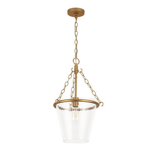 LightFixturesUSA - Brass 1 - Light Clear Textured Glass Conical Cage Pendant - Pendant Light - Brass - 