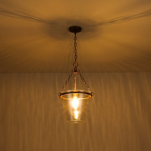 LightFixturesUSA - Brass 1 - Light Clear Textured Glass Conical Cage Pendant - Pendant Light - Brass - 