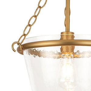 LightFixturesUSA - Brass 1 - Light Clear Textured Glass Conical Cage Pendant - Pendant Light - Brass - 