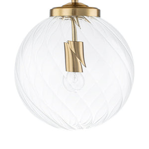 LightFixturesUSA-Brass 1-Light Swirling Ribbed Glass Globe Semi Flush Mount-Ceiling Light-Brass-