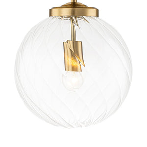 LightFixturesUSA-Brass 1-Light Swirling Ribbed Glass Globe Semi Flush Mount-Ceiling Light-Brass-