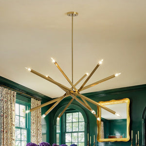 LightFixturesUSA - Brass 12 - Light Adjustable Linear Rod Sputnik Chandelier - Chandelier - Brass - 