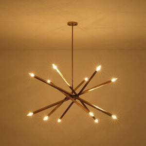 LightFixturesUSA - Brass 12 - Light Adjustable Linear Rod Sputnik Chandelier - Chandelier - Brass - 