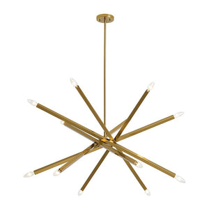LightFixturesUSA - Brass 12 - Light Adjustable Linear Rod Sputnik Chandelier - Chandelier - Brass - 