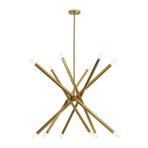 LightFixturesUSA - Brass 12 - Light Adjustable Linear Rod Sputnik Chandelier - Chandelier - Brass - 