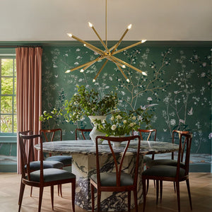 LightFixturesUSA - Brass 12 - Light Adjustable Linear Rod Sputnik Chandelier - Chandelier - Brass - 