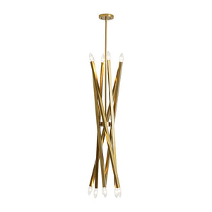 LightFixturesUSA - Brass 12 - Light Adjustable Linear Rod Sputnik Chandelier - Chandelier - Brass - 