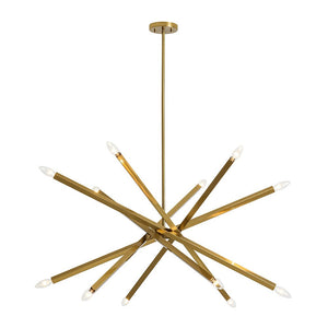 LightFixturesUSA - Brass 12 - Light Adjustable Linear Rod Sputnik Chandelier - Chandelier - Brass - 