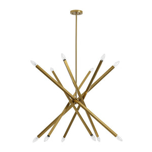 LightFixturesUSA - Brass 12 - Light Adjustable Linear Rod Sputnik Chandelier - Chandelier - Brass - 