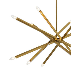 LightFixturesUSA - Brass 12 - Light Adjustable Linear Rod Sputnik Chandelier - Chandelier - Brass - 