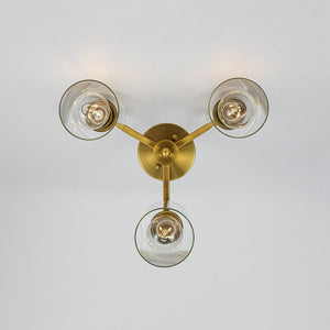 LightFixturesUSA - Brass 3 - Light Clear Glass Cylinder Semi Flush Mount - Ceiling Light - Brass - 