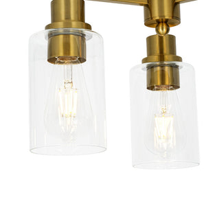 LightFixturesUSA - Brass 3 - Light Clear Glass Cylinder Semi Flush Mount - Ceiling Light - Brass - 