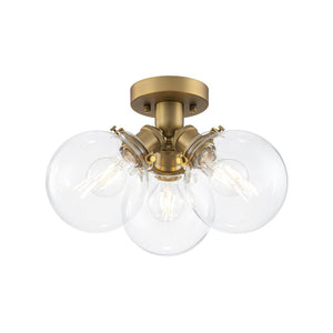 LightFixturesUSA - Brass 3 - Light Clear Glass Glass Globe Ceiling Light - Ceiling Light - Gold - 