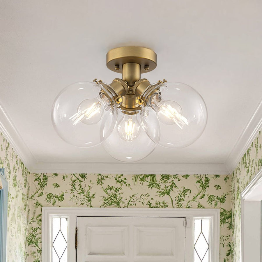 LightFixturesUSA - Brass 3 - Light Clear Glass Glass Globe Ceiling Light - Ceiling Light - Gold - 