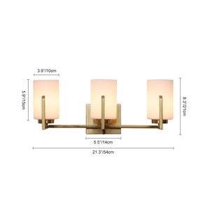 LightFixturesUSA - Brass 3 - Light Frosted Glass Cylindrical Shade Vanity Wall Sconce - Wall Sconce - 3 - Lt - 