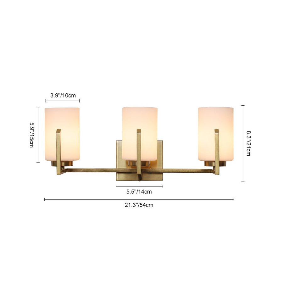 LightFixturesUSA - Brass 3 - Light Frosted Glass Cylindrical Shade Vanity Wall Sconce - Wall Sconce - 3 - Lt - 