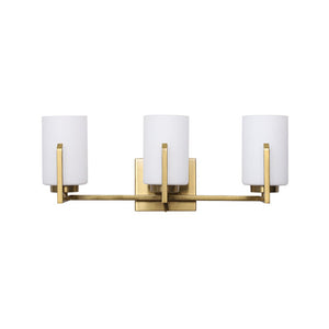 LightFixturesUSA - Brass 3 - Light Frosted Glass Cylindrical Shade Vanity Wall Sconce - Wall Sconce - 3 - Lt - 