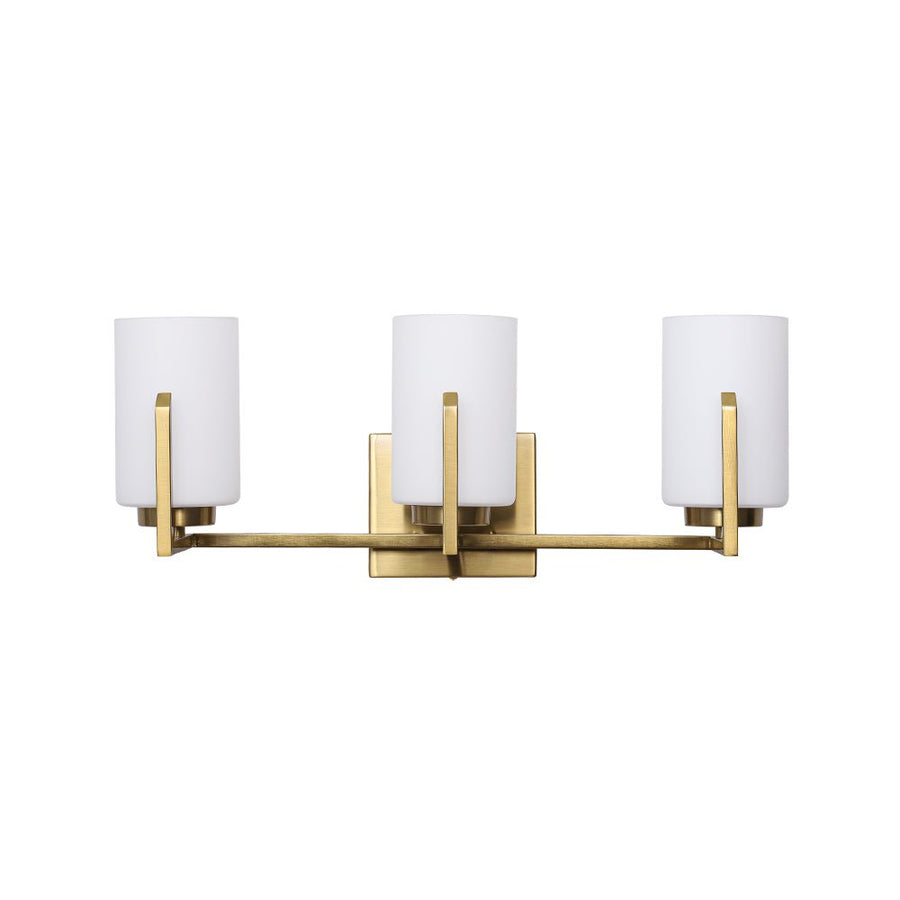 LightFixturesUSA - Brass 3 - Light Frosted Glass Cylindrical Shade Vanity Wall Sconce - Wall Sconce - 3 - Lt - 