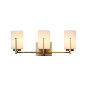 LightFixturesUSA - Brass 3 - Light Frosted Glass Cylindrical Shade Vanity Wall Sconce - Wall Sconce - 3 - Lt - 