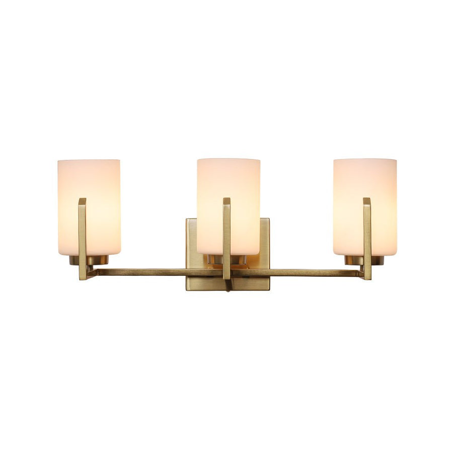 LightFixturesUSA - Brass 3 - Light Frosted Glass Cylindrical Shade Vanity Wall Sconce - Wall Sconce - 3 - Lt - 
