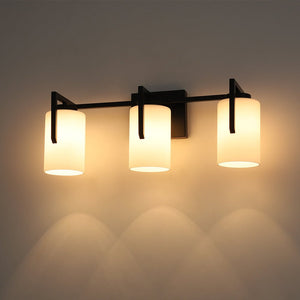 LightFixturesUSA - Brass 3 - Light Frosted Glass Cylindrical Shade Vanity Wall Sconce - Wall Sconce - Black - 