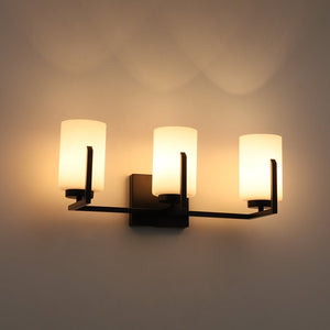 LightFixturesUSA - Brass 3 - Light Frosted Glass Cylindrical Shade Vanity Wall Sconce - Wall Sconce - Black - 