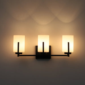 LightFixturesUSA - Brass 3 - Light Frosted Glass Cylindrical Shade Vanity Wall Sconce - Wall Sconce - Black - 