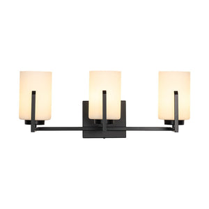 LightFixturesUSA - Brass 3 - Light Frosted Glass Cylindrical Shade Vanity Wall Sconce - Wall Sconce - Black - 