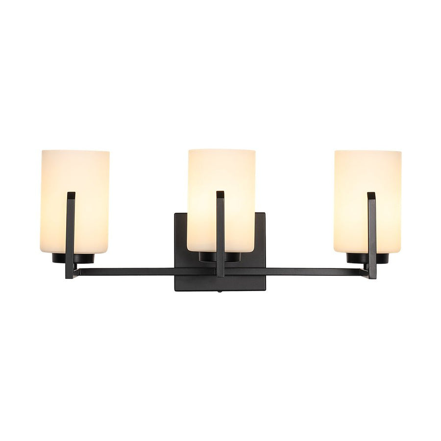 LightFixturesUSA - Brass 3 - Light Frosted Glass Cylindrical Shade Vanity Wall Sconce - Wall Sconce - Black - 