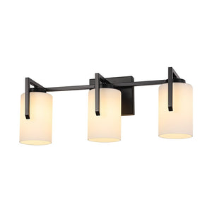 LightFixturesUSA - Brass 3 - Light Frosted Glass Cylindrical Shade Vanity Wall Sconce - Wall Sconce - Black - 