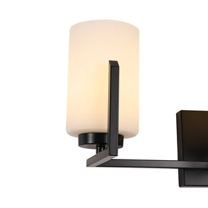 LightFixturesUSA - Brass 3 - Light Frosted Glass Cylindrical Shade Vanity Wall Sconce - Wall Sconce - Black - 