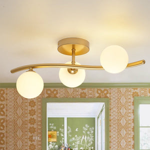 LightFixturesUSA - Brass 3 - Light Frosted Glass Globe Semi Flush Wall Lamp - Wall Sconce - Brass - 