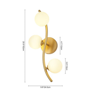 LightFixturesUSA - Brass 3 - Light Frosted Glass Globe Semi Flush Wall Lamp - Wall Sconce - Brass - 