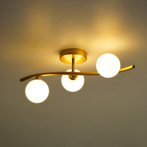 LightFixturesUSA - Brass 3 - Light Frosted Glass Globe Semi Flush Wall Lamp - Wall Sconce - Brass - 