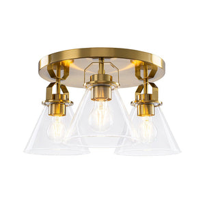 LightFixturesUSA - Brass 3 - Light Glass Conical Shade Round Ceiling Light - Ceiling Light - Brass - 