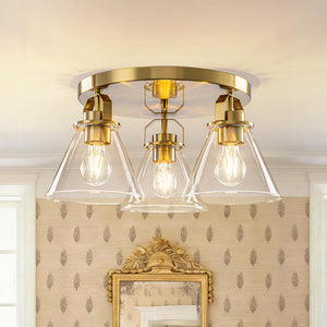 LightFixturesUSA - Brass 3 - Light Glass Conical Shade Round Ceiling Light - Ceiling Light - Brass - 