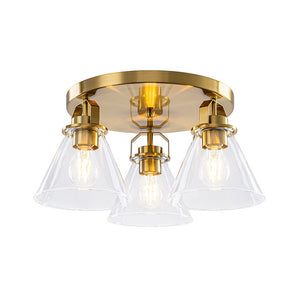 LightFixturesUSA - Brass 3 - Light Glass Conical Shade Round Ceiling Light - Ceiling Light - Brass - 