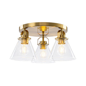 LightFixturesUSA - Brass 3 - Light Glass Conical Shade Round Ceiling Light - Ceiling Light - Brass - 