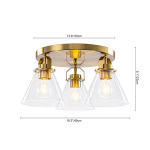 LightFixturesUSA - Brass 3 - Light Glass Conical Shade Round Ceiling Light - Ceiling Light - Brass - 