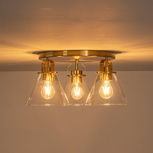 LightFixturesUSA - Brass 3 - Light Glass Conical Shade Round Ceiling Light - Ceiling Light - Brass - 