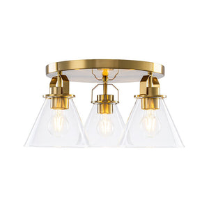 LightFixturesUSA - Brass 3 - Light Glass Conical Shade Round Ceiling Light - Ceiling Light - Brass - 