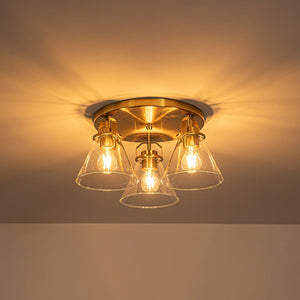 LightFixturesUSA - Brass 3 - Light Glass Conical Shade Round Ceiling Light - Ceiling Light - Brass - 
