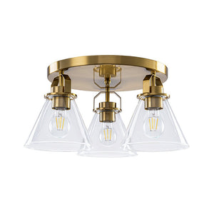 LightFixturesUSA - Brass 3 - Light Glass Conical Shade Round Ceiling Light - Ceiling Light - Brass - 