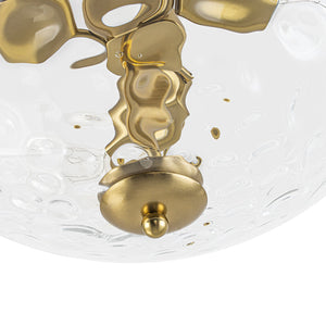 LightFixturesUSA-Brass 3-Light Hammered Glass Bowl Semi Flush Mount-Ceiling Light-Brass-