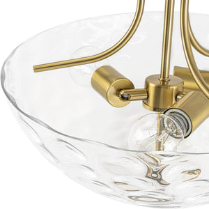 LightFixturesUSA-Brass 3-Light Hammered Glass Bowl Semi Flush Mount-Ceiling Light-Brass-
