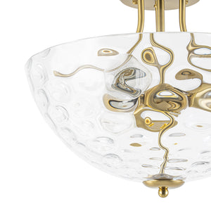 LightFixturesUSA-Brass 3-Light Hammered Glass Bowl Semi Flush Mount-Ceiling Light-Brass-
