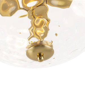 LightFixturesUSA-Brass 3-Light Hammered Glass Bowl Semi Flush Mount-Ceiling Light-Brass-