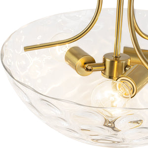 LightFixturesUSA-Brass 3-Light Hammered Glass Bowl Semi Flush Mount-Ceiling Light-Brass-